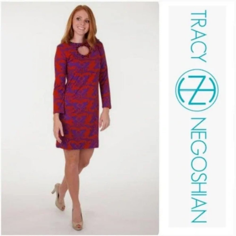 Tracy Negoshian Ginger Damask Print w/Embellished Keyhole Dress Sz XL #332
